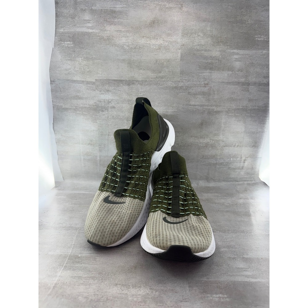 Nike React Phantom Run Flyknit 2 Men Sz 13 Olive Green Grey DX2311-300 Slip On